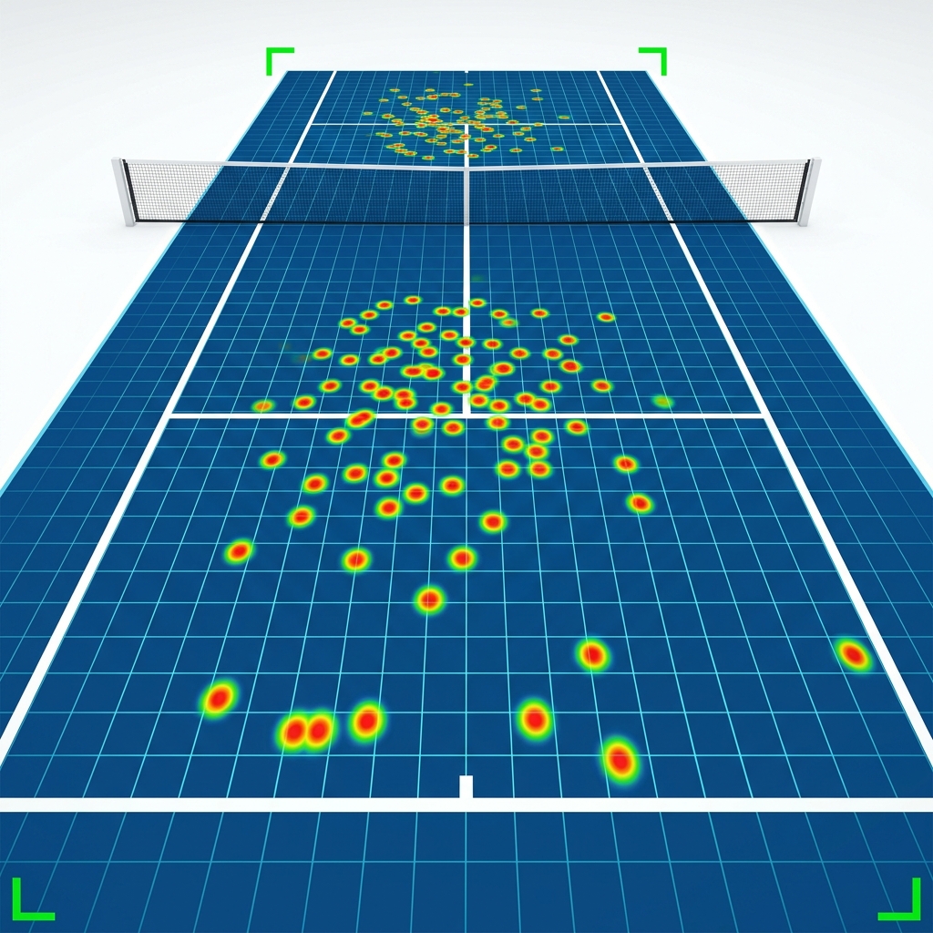 Tennis court bounce heatmap showing shot placement patterns